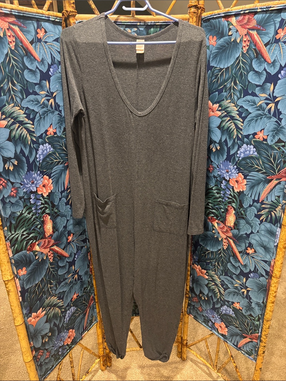 Smash + Tess Charcoal Gray Long-Sleeve V-Neck Jumpsuit